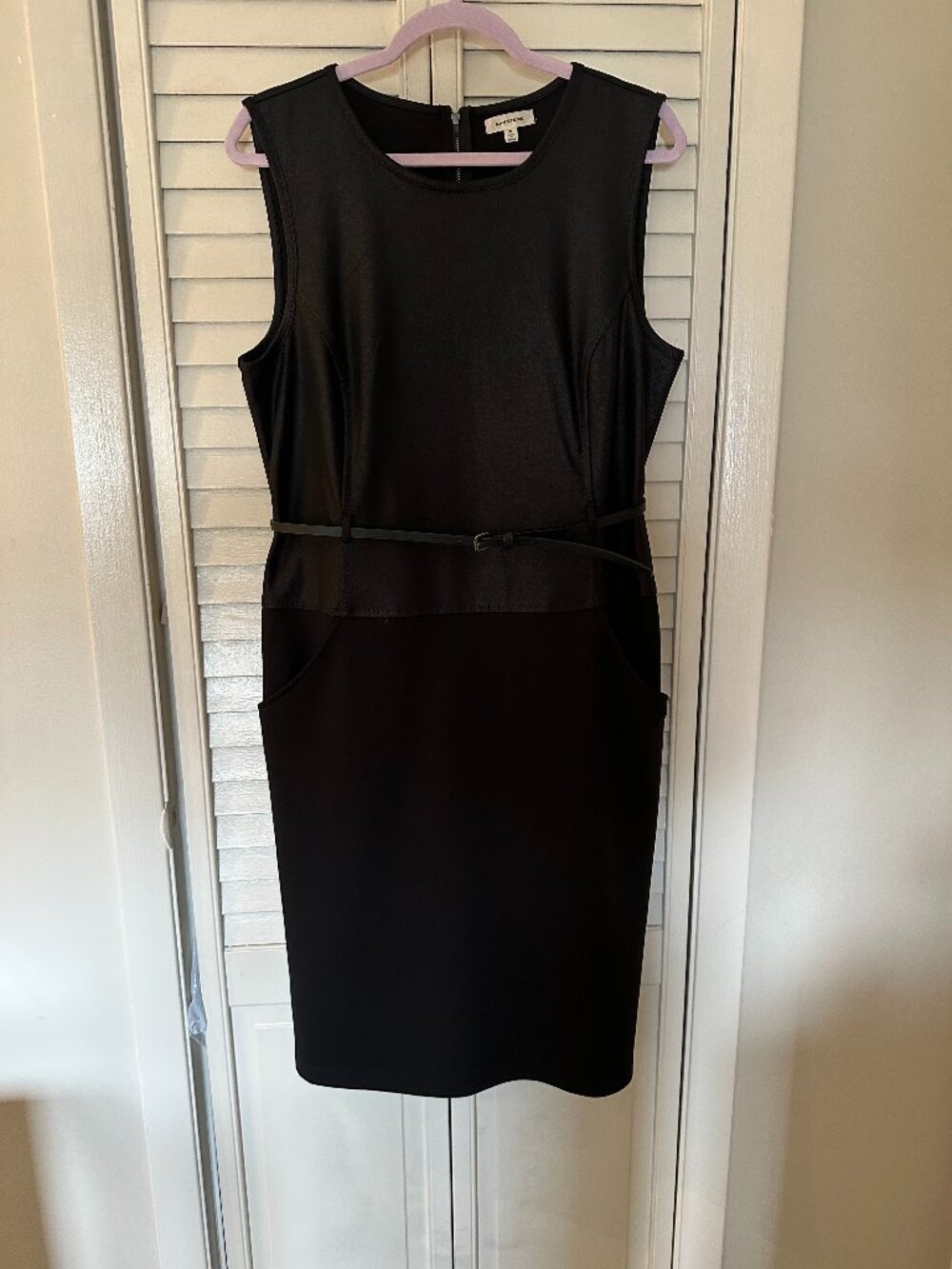 Max Studio XL Black Faux Leather Belted Sheath Dress Sleeveless